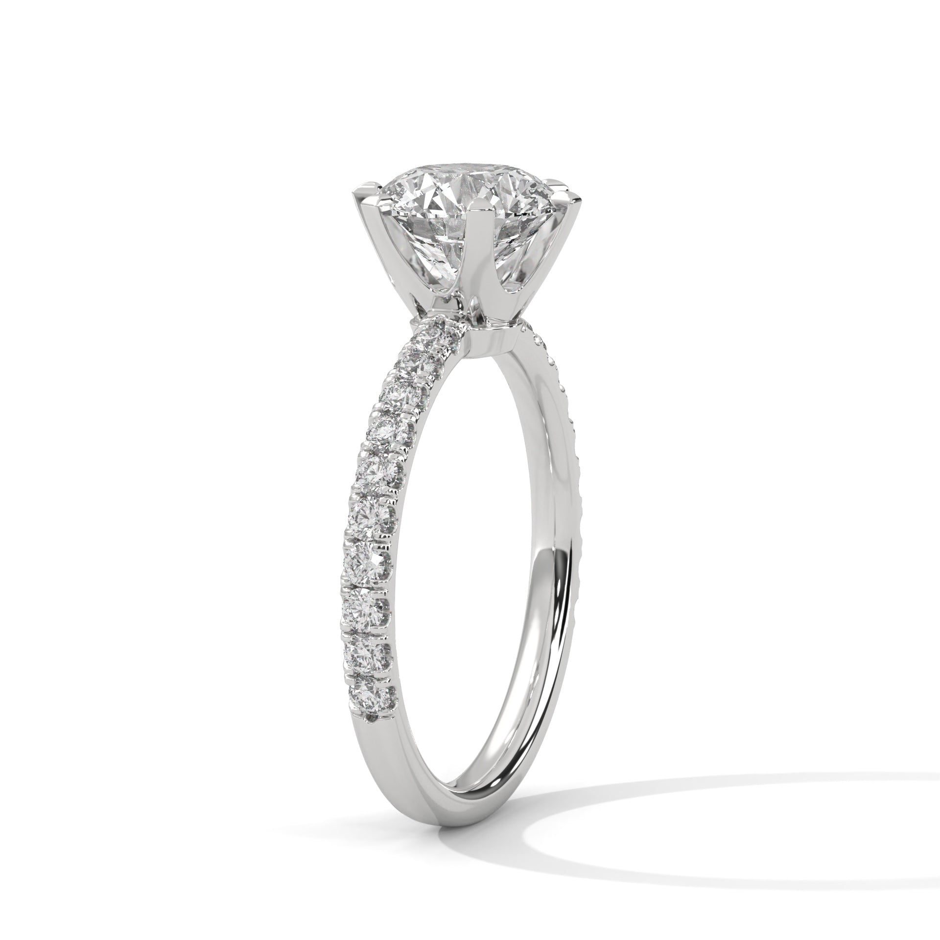 6-Prong Pave Round-Cut Engagement Ring with 2ct Lab-Grown Diamond (F VS1)
